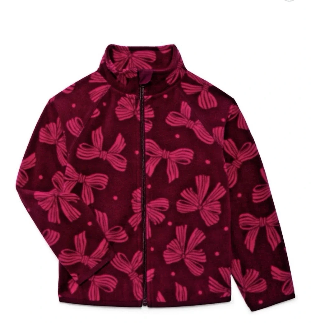 Wonder Nation-Girls-Microfleece-Full Zip Jacket-Size M 7-8-Burgundy/Pk Bow -NWT